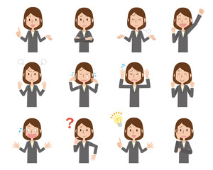 女性　キャリアウーマン　感情　ポーズ　セット