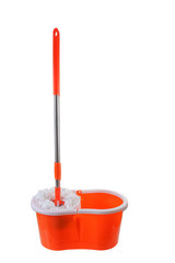 Fototapeta premium Mop bucket and mop isolated on white background with clipping path.