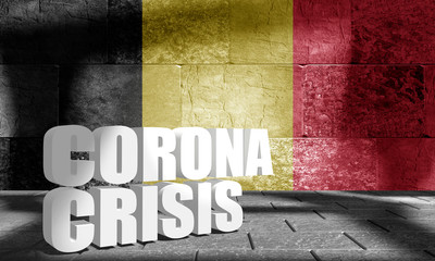 Coronavirus pandemic concept. Rough surface of the stone blocks. Rectangular shapes. 3D rendering. Flag of the Belgium