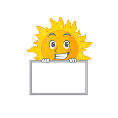 Smiling summer sun cartoon design style has a board