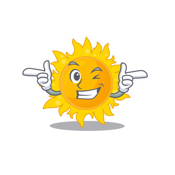 Cartoon design concept of summer sun with funny wink eye