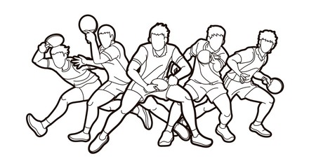 Group of Ping Pong players, Table Tennis players action cartoon sport graphic vector.