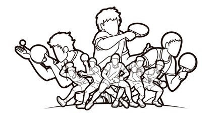 Fototapeta na wymiar Group of Ping Pong players, Table Tennis players action cartoon sport graphic vector.