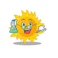 Summer sun smart Professor Cartoon design style working with glass tube
