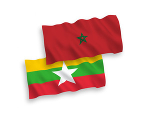 Fototapeta na wymiar Flags of Morocco and Myanmar on a white background