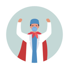 man doctor hero with cape against 2019 ncov virus vector design