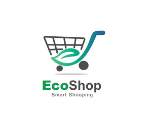 Green Shopping cart eco shop logo design inspiration