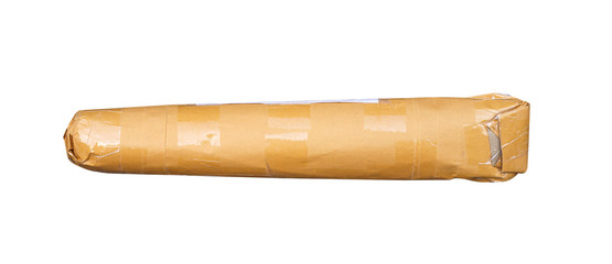 Parcel post with transparent packing tape isolated on white background , clipping path