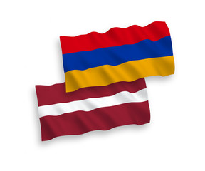 Flags of Latvia and Armenia on a white background