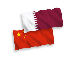 Flags of Qatar and China on a white background