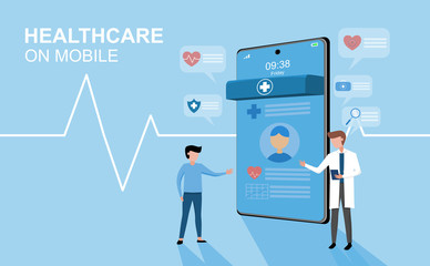 Healthcare and medical application on mobile design. vector illustration about healthcare
