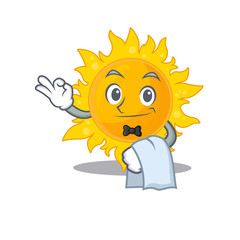 A cartoon character of summer sun waiter working in the restaurant