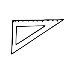 Ruler triangle hand drawn in doodle style. Scandinavian simple monochrome. drawing, measurement, angle, school office