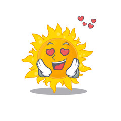 Cute summer sun cartoon character has a falling in love face