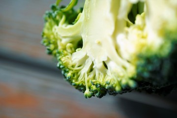 close up of a broccoli slice 
