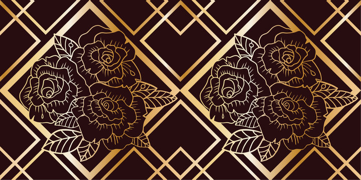 seamless background with roses in art Deco style