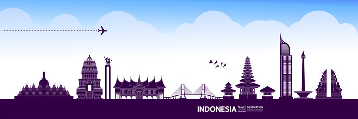 Indonesia travel destination grand vector illustration. 