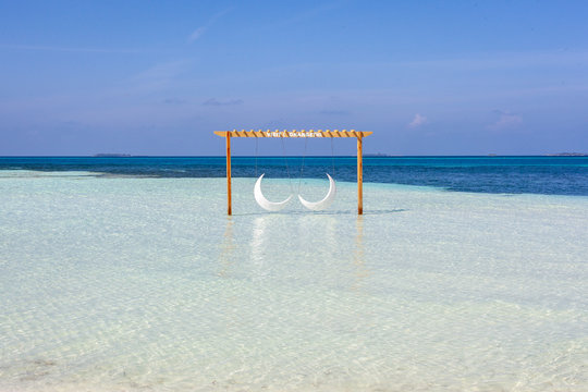 The beautifull beach of Dhangethi, maldives. Known for Diving, day tour for resort and this beautifull beaches and the swing in the water
