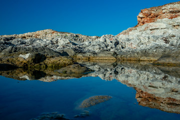 Fototapeta na wymiar Huge rocks reflected in the water