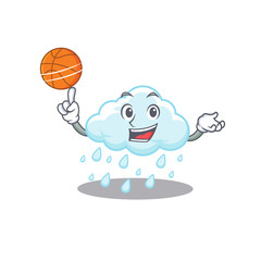 Gorgeous cloudy rainy mascot design style with basketball