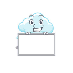 Smiling cloudy rainy cartoon design style has a board