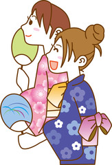 浴衣姿の若い女性のイメージイラスト