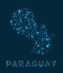 Paraguay network map. Abstract geometric map of the country. Internet connections and telecommunication design. Astonishing vector illustration.