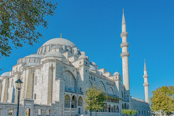 Old mosque in Istanbul with minarets and courtyard