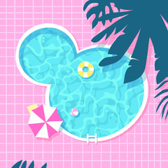 Hand drawn summer illustration luxury pool. Actual tropical vector background. Artistic cartoon drawing water texture. Creative  Relax Vibes art work