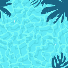 Fototapeta na wymiar Hand drawn summer illustration luxury pool. Actual tropical vector background. Artistic cartoon drawing water texture. Creative Relax Vibes art work