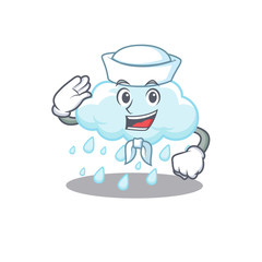 Sailor cartoon character of cloudy rainy with white hat