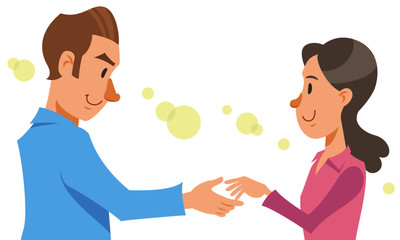 Couple in love holding hands each other. Vector illustration in flat cartoon style.