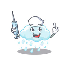 A nice nurse of cloudy rainy mascot design concept with a syringe