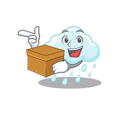An picture of cloudy rainy cartoon design concept holding a box
