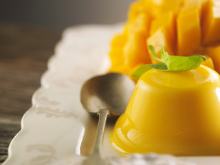 close up of mango pudding
