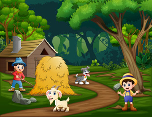 The farmers working in the farmland