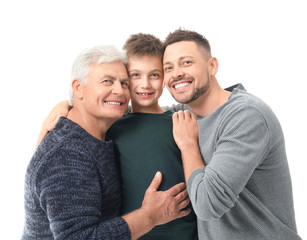 Man with his father and son on white background