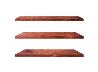 Collection of  wooden shelves isolated on white background with clipping path for design and work