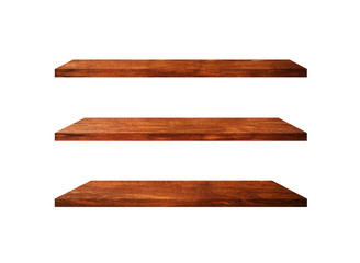 Collection of  wooden shelves isolated on white background with clipping path for design and work