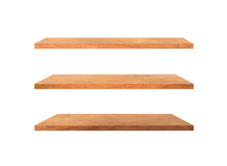 Collection of  wooden shelves isolated on white background with clipping path for design and work
