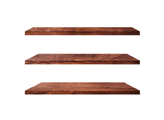 Collection of  wooden shelves isolated on white background with clipping path for design and work