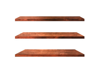 Collection of  wooden shelves isolated on white background with clipping path for design and work
