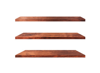 Collection of  wooden shelves isolated on white background with clipping path for design and work