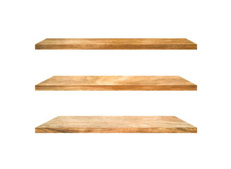 Set of  wood shelves isolated on white background with clipping path for design. Used for display or montage your products