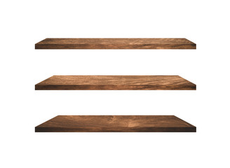 Set of  wood shelves isolated on white background with clipping path for design. Used for display or montage your products