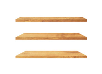 Set of  wood shelves isolated on white background with clipping path for design. Used for display or montage your products