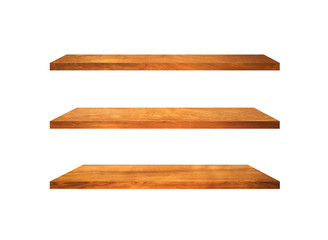 Set of  wood shelves isolated on white background with clipping path for design. Used for display or montage your products