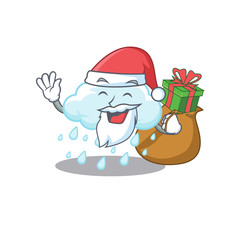 Cartoon design of cloudy rainy Santa with Christmas gift