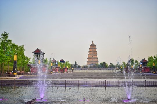 old statue and Gian wild goose pagoda in xi'an.