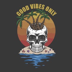 Skull beach Good vibes only vector illustration © andypp